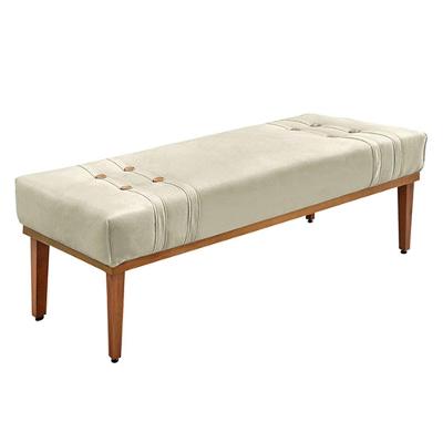 Recamier Decorativo 140cm Veludo Pés De Madeira Bege