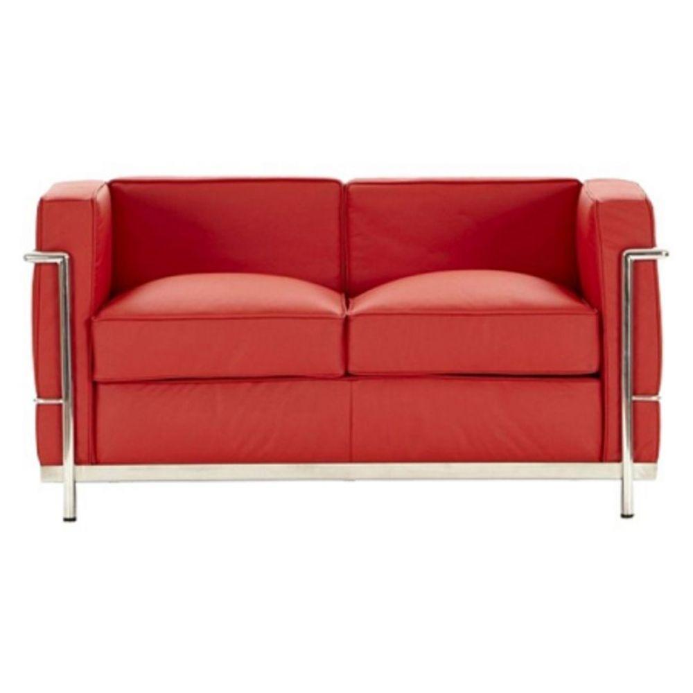 Sofá Le Corbusier Masculino 2 Lugares Inox Revestido em Tecido Sintético Vermelho - 1