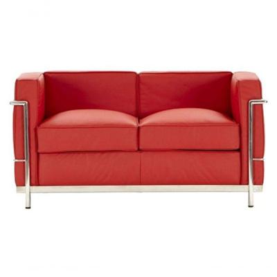 Sofá Le Corbusier Masculino 2 Lugares Inox Revestido em Tecido Sintético Vermelho