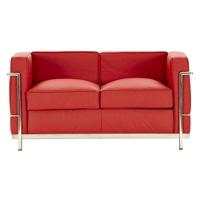 Sofá Le Corbusier Masculino 2 Lugares Inox Revestido em Tecido Sintético Vermelho - 1