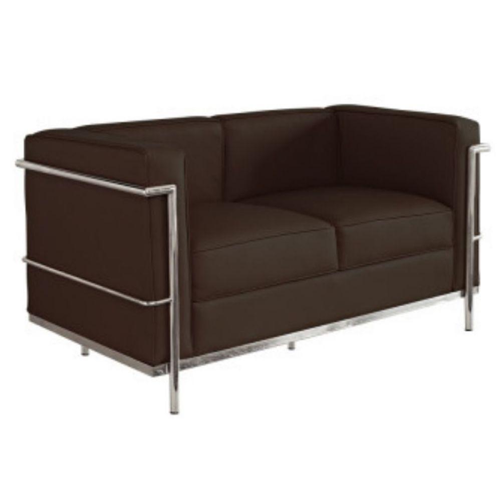 Sofá Le Corbusier Masculino 2 Lugares Inox Revestido em Tecido Sintético Marrom - 1