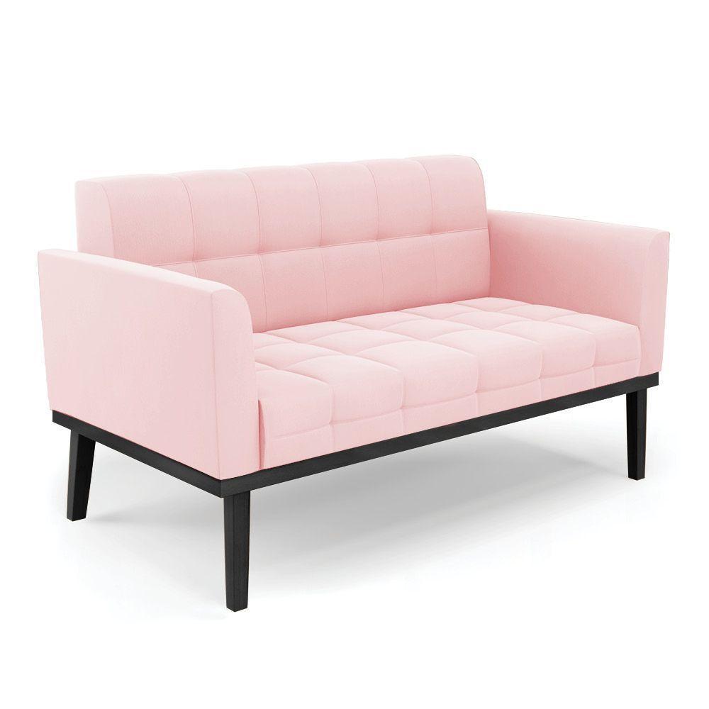 Conjunto 2 Poltronas E 1 Namoradeira Decorativa Pés Fixo Em Madeira Preto Suede Rosa Bebê - 2