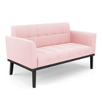 Conjunto 2 Poltronas E 1 Namoradeira Decorativa Pés Fixo Em Madeira Preto Suede Rosa Bebê - 2