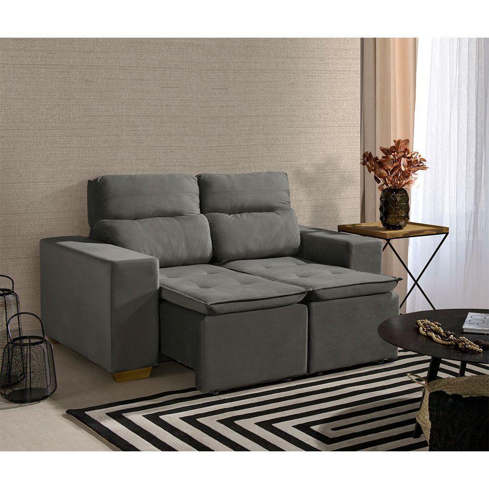 Sofá 2 Lugares 150cm Com Molas, Retrátil E Reclinável Cinza - 1