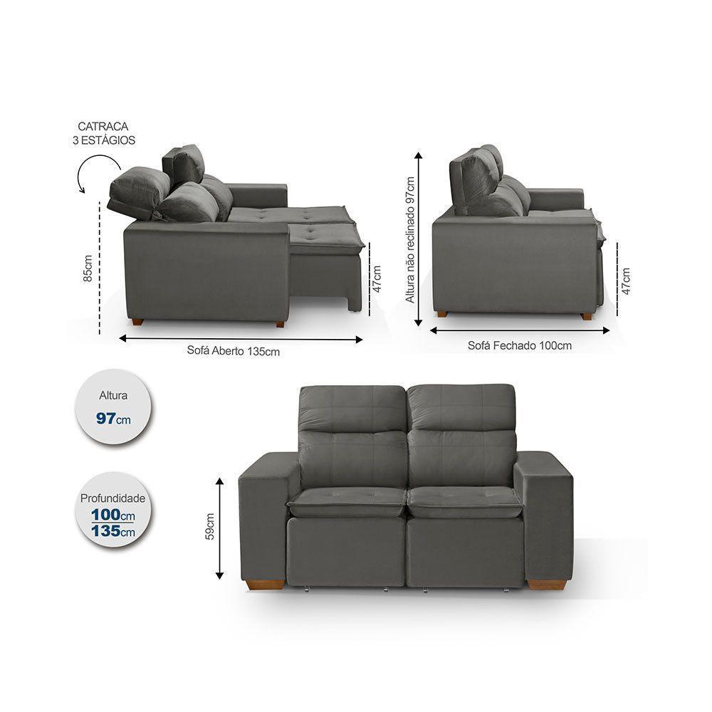 Sofá 2 Lugares 150cm Com Molas, Retrátil E Reclinável Cinza - 4