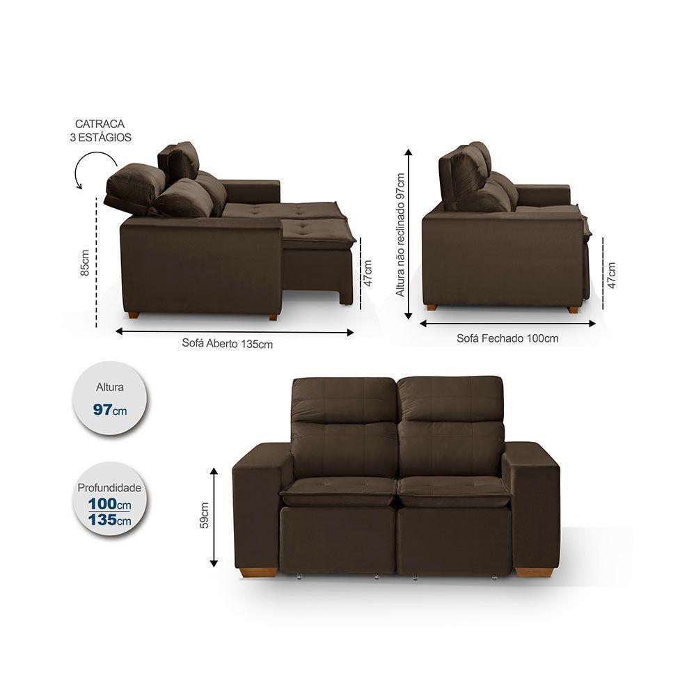Sofá 2 Lugares 150cm Com Molas, Retrátil E Reclinável Marrom - 4