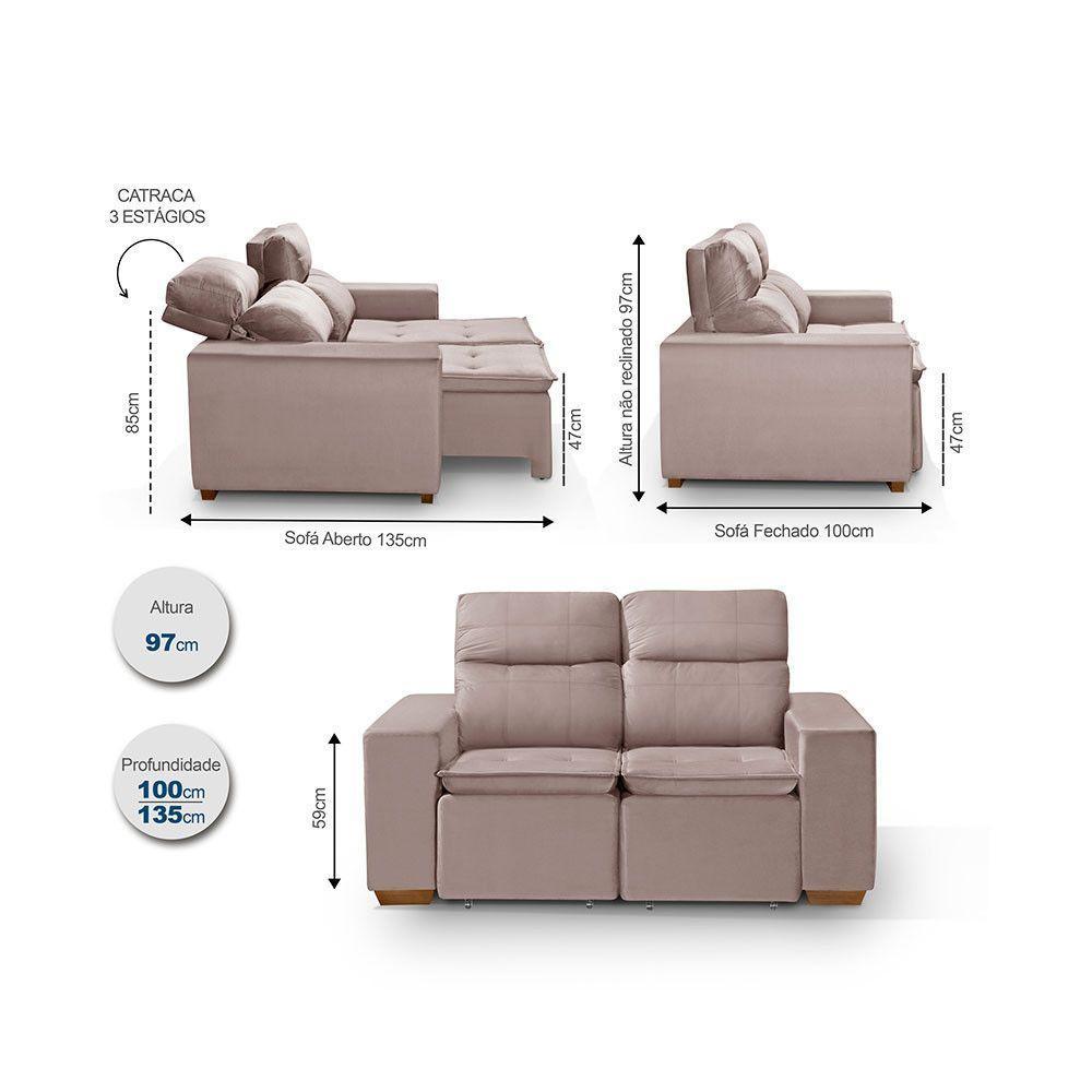 Sofá 2 Lugares 150cm Com Molas, Retrátil E Reclinável Rose - 4