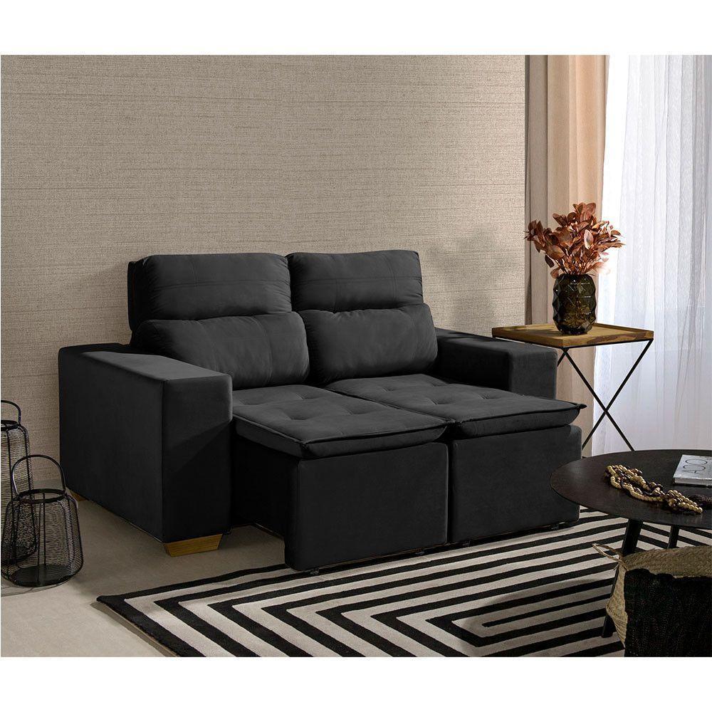 Sofá 2 Lugares 150cm Com Molas, Retrátil E Reclinável Preto - 1