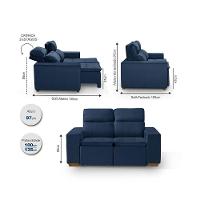 Sofá 2 Lugares 150cm Com Molas, Retrátil E Reclinável Azul