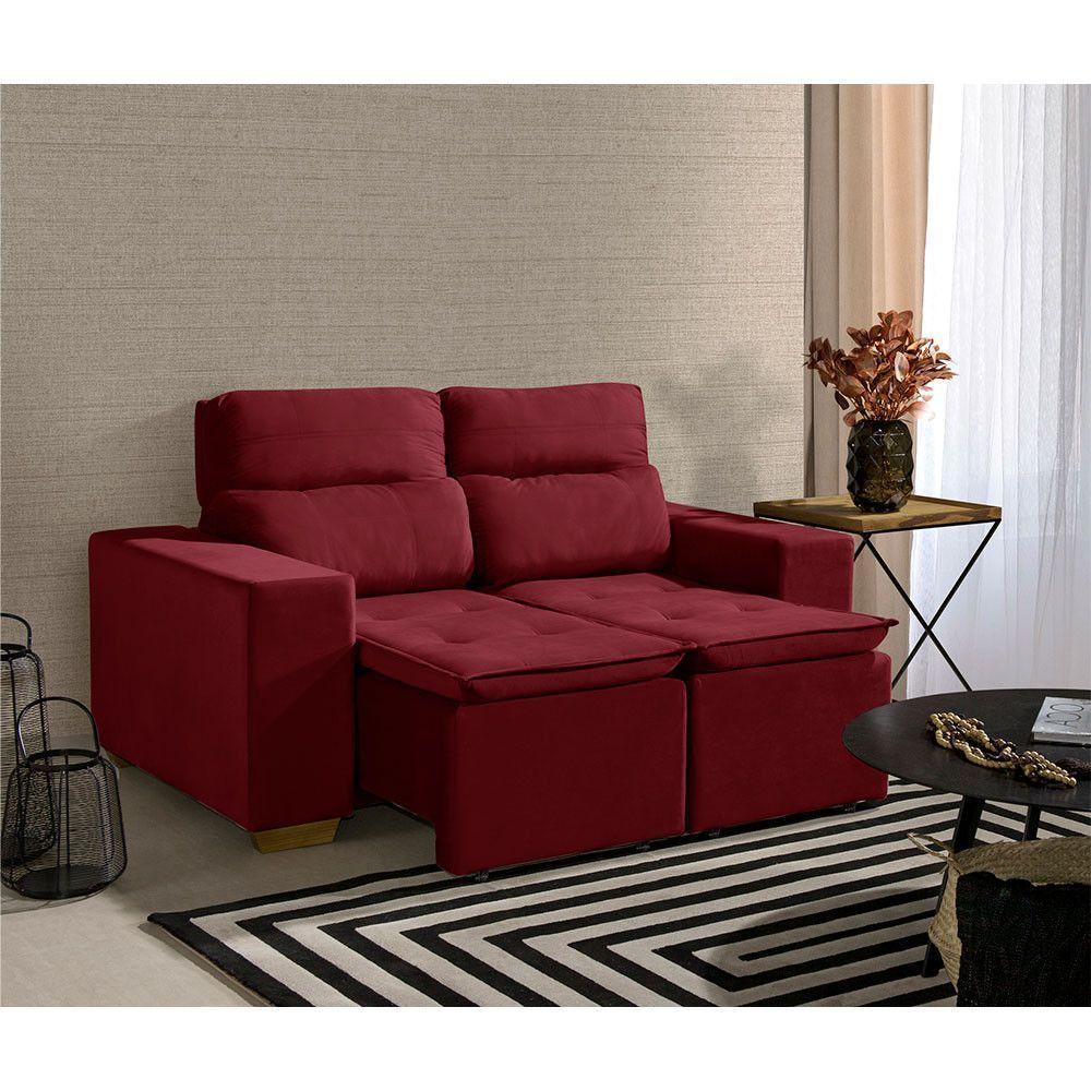 Sofá 2 Lugares 150cm C/ Molas Retrátil E Reclinável Vermelho - 1