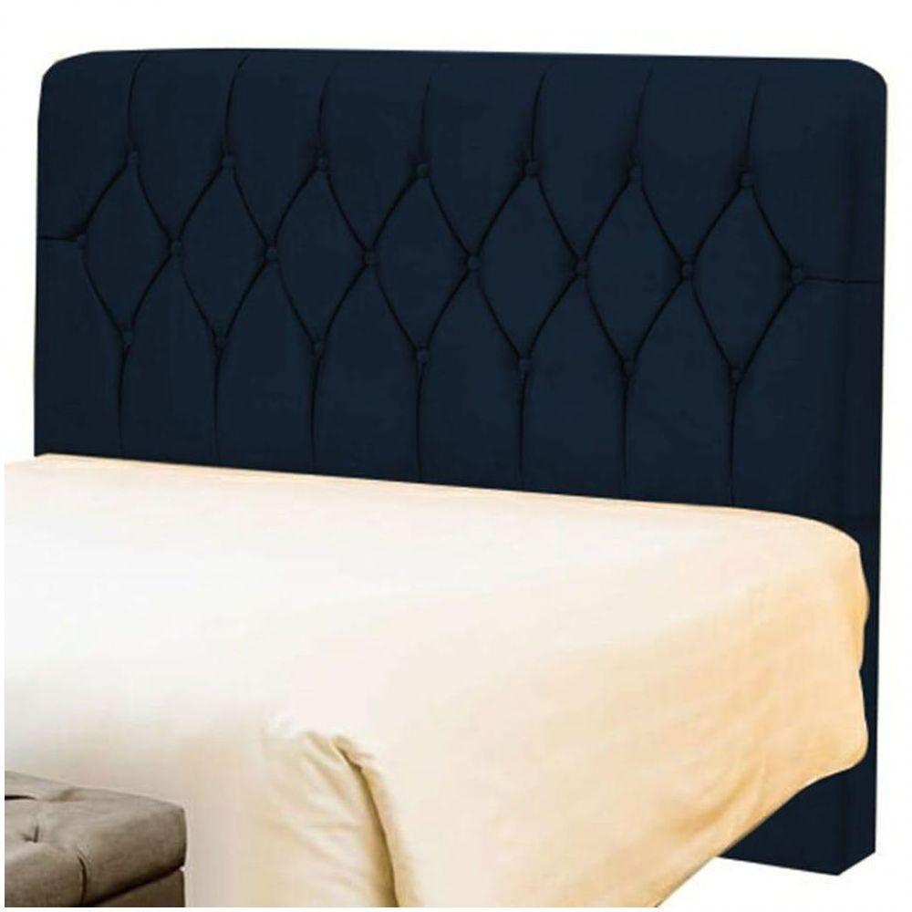Cabeceira Casal Estofada Istambul Com Capitonê Azul Marinho - 1