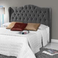 Cabeceira Casal Estofada Dubai Veludo Cinza - 1