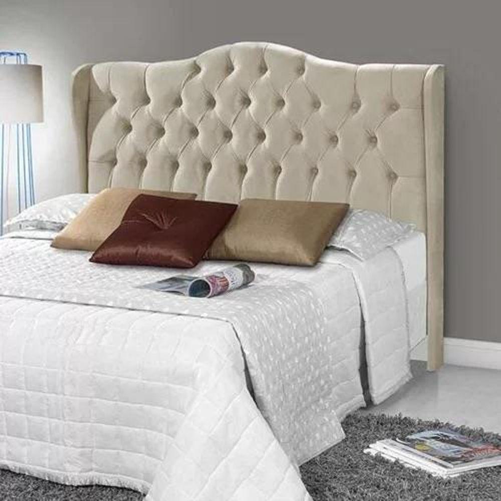 Cabeceira Casal Estofada Dubai Veludo Bege - 1