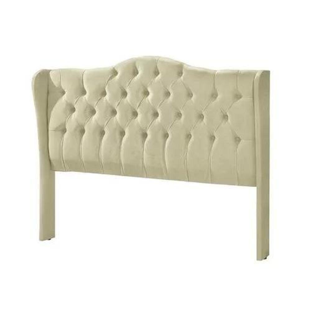 Cabeceira Casal Estofada Dubai Veludo Bege - 2