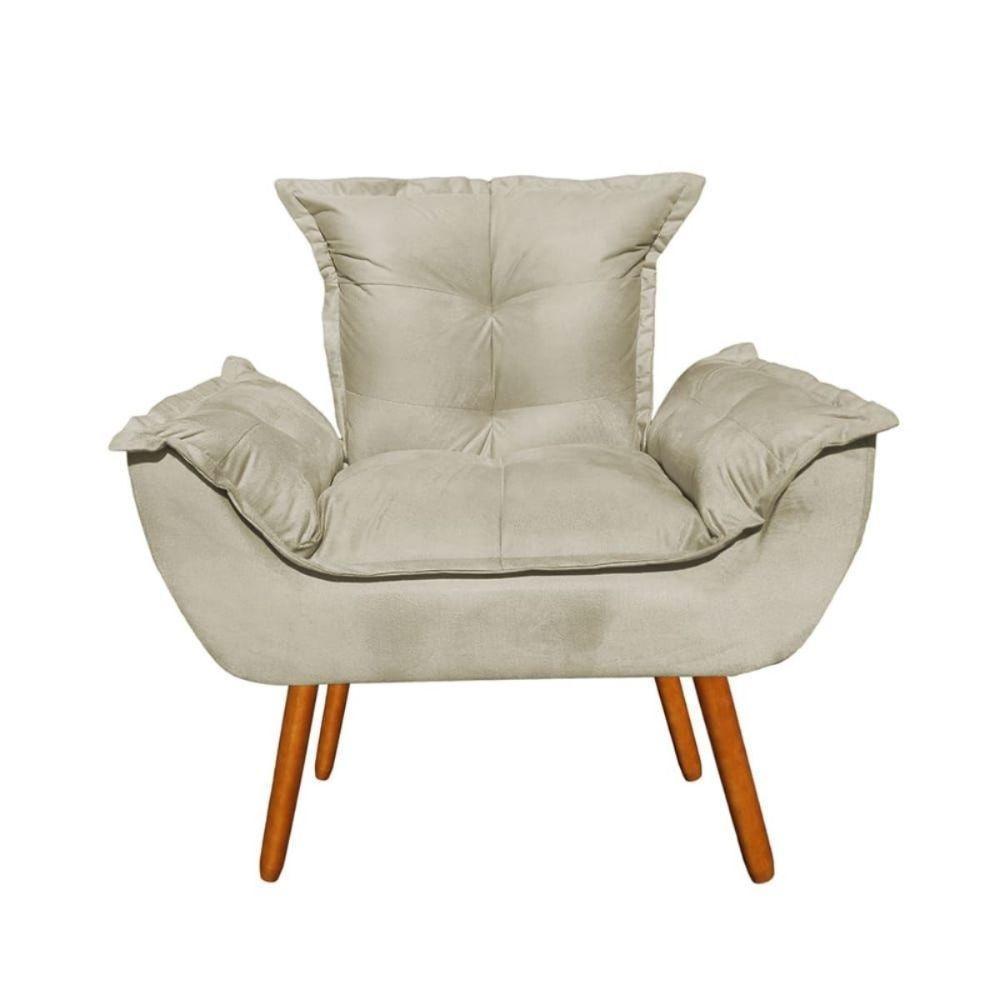 Kit 2 Poltronas Opalas Com Puff Redondo Suede Bege - 5