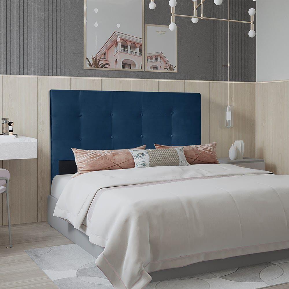 Cabeceira Berlim 1,95 Cama Box King Size Suede Azul Marinho - 3