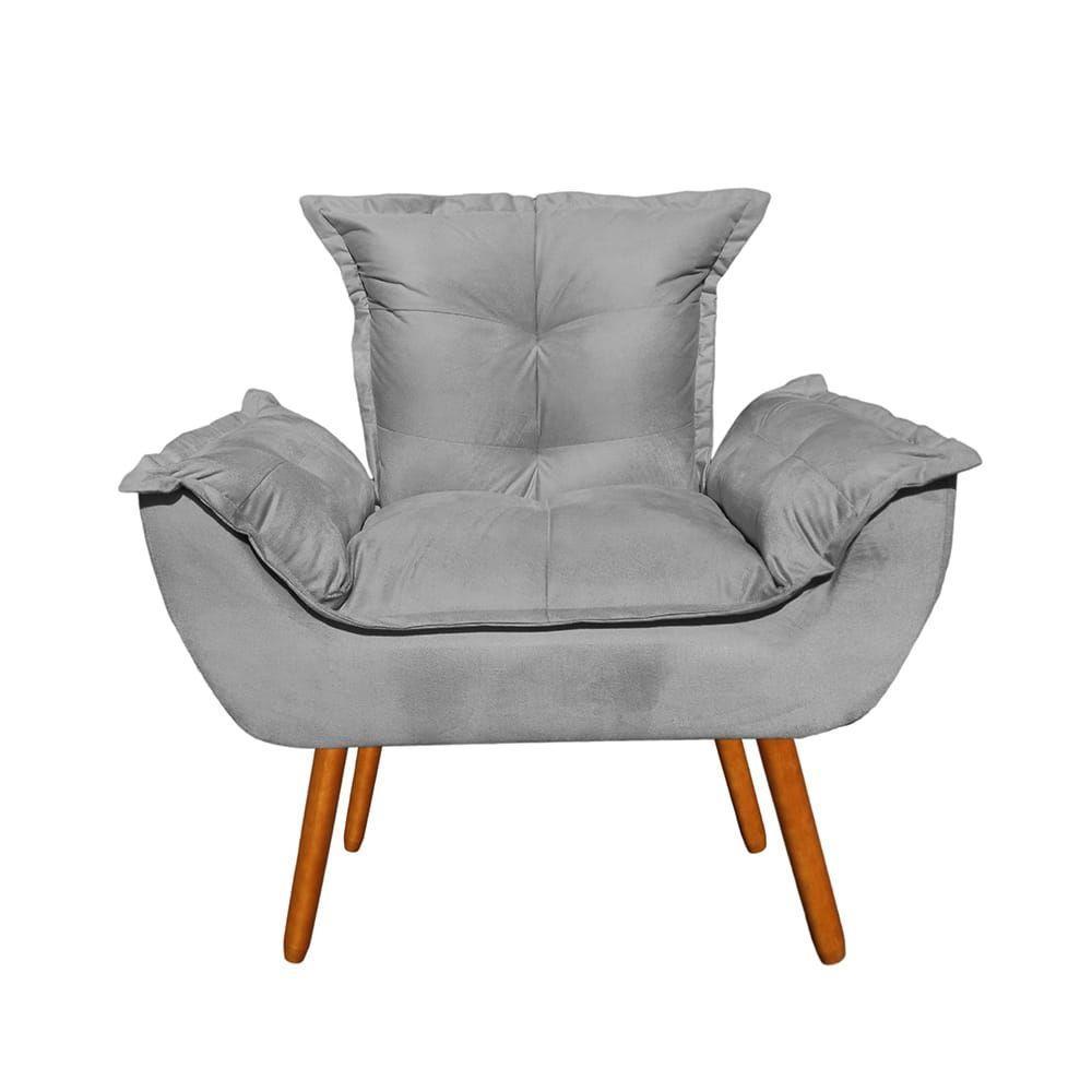 Kit 2 Poltronas Opalas Com Puff Redondo Suede Cinza - 5