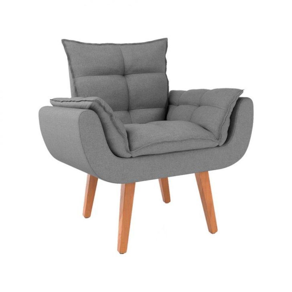 Kit 2 Poltronas Opalas Com Puff Redondo Linho Grafite - 3