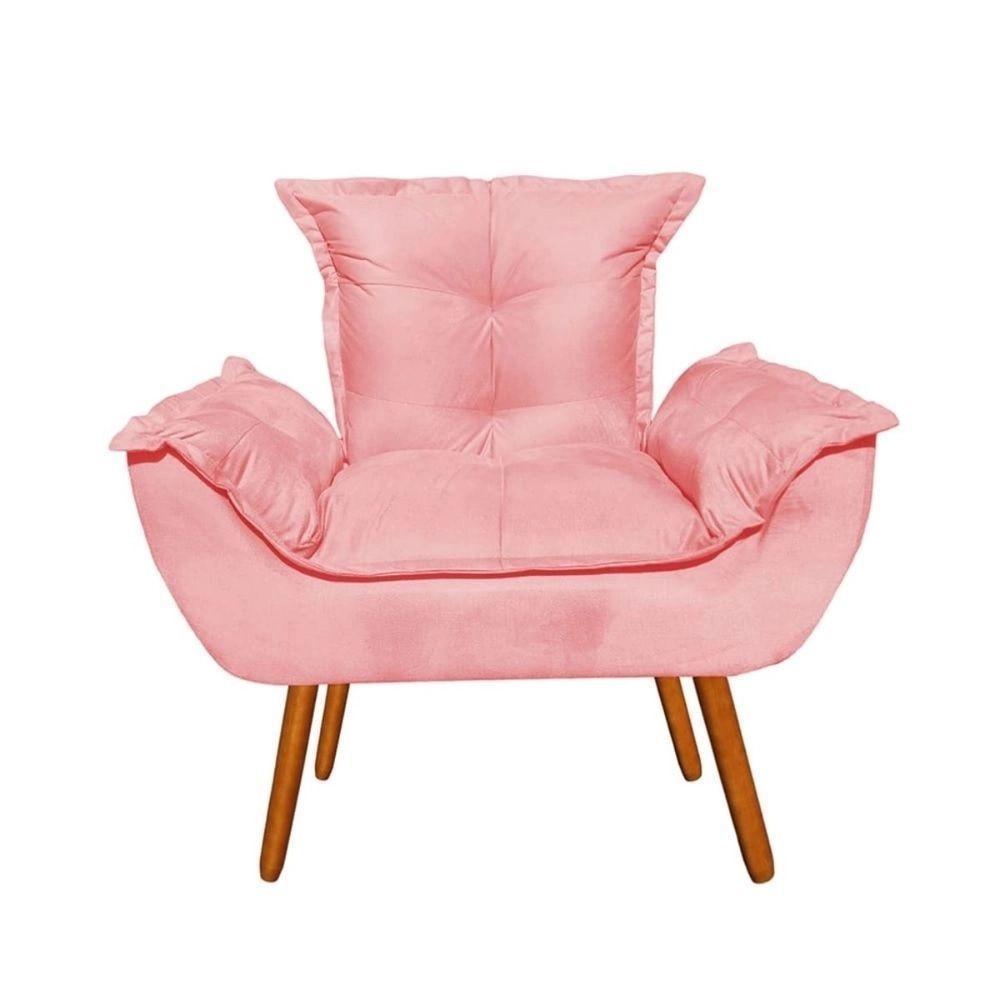 Kit 2 Poltronas Opalas Com Puff Redondo Suede Rose - 6