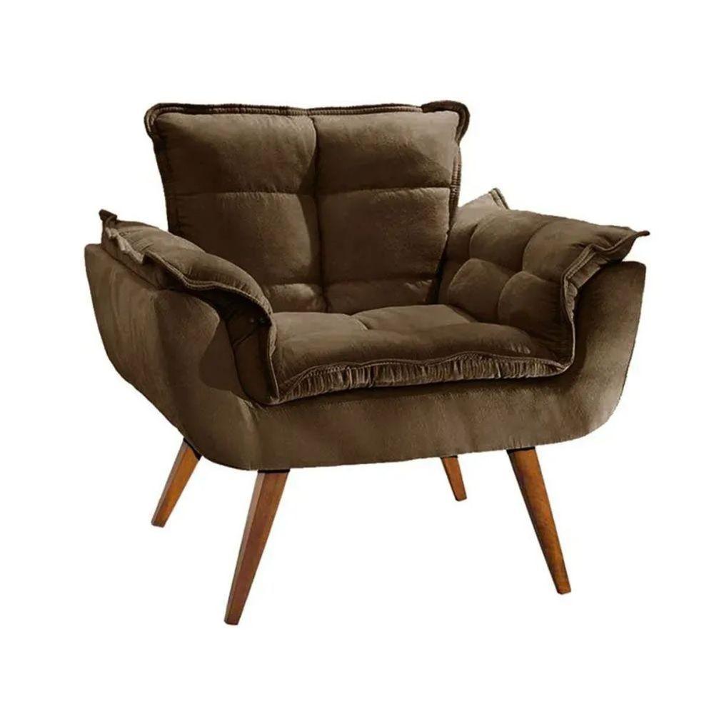 Kit 2 Poltronas Opalas Com Puff Redondo Suede Marrom - 1