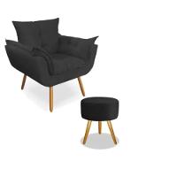 Kit 2 Poltronas Opalas Com Puff Redondo Suede Preto - 1