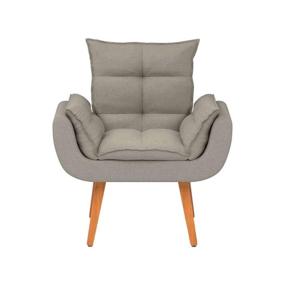 Kit 2 Poltronas Opalas Com Puff Redondo Linho Bege - 1