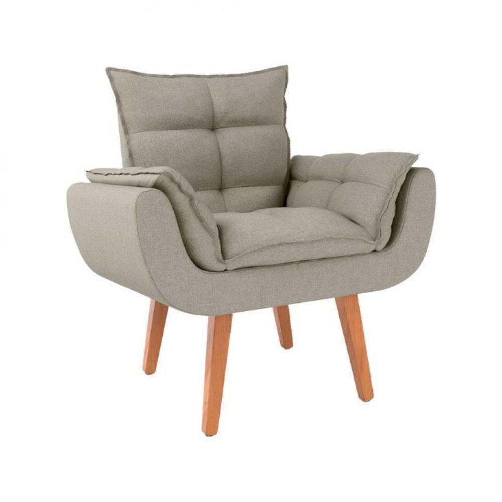 Kit 2 Poltronas Opalas Com Puff Redondo Linho Bege - 5