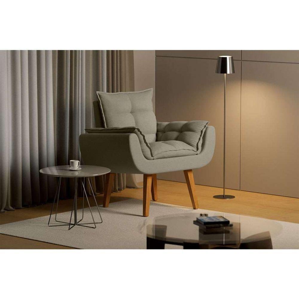 Kit 2 Poltronas Opalas Com Puff Redondo Linho Bege - 6