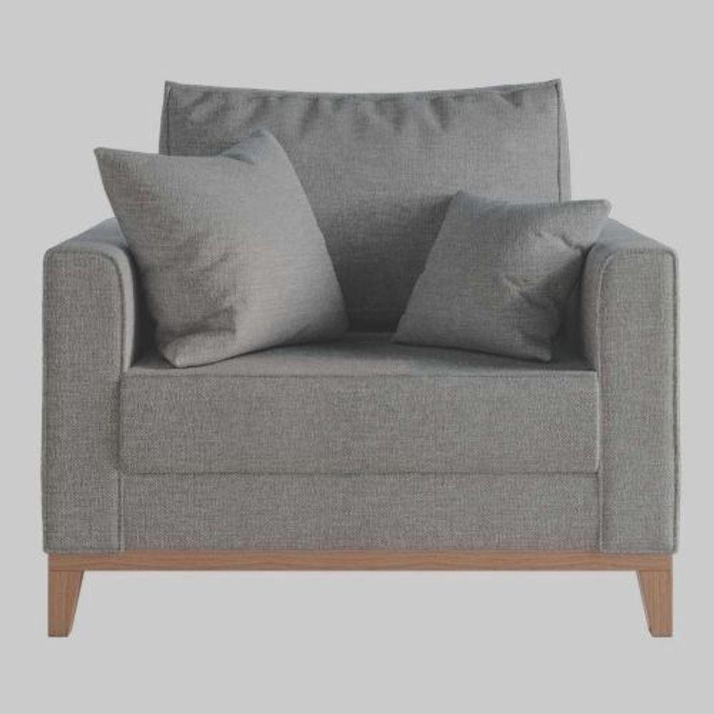 Poltrona Decorativa Beny Tecido Linho Base E Pés Em Madeira - 1