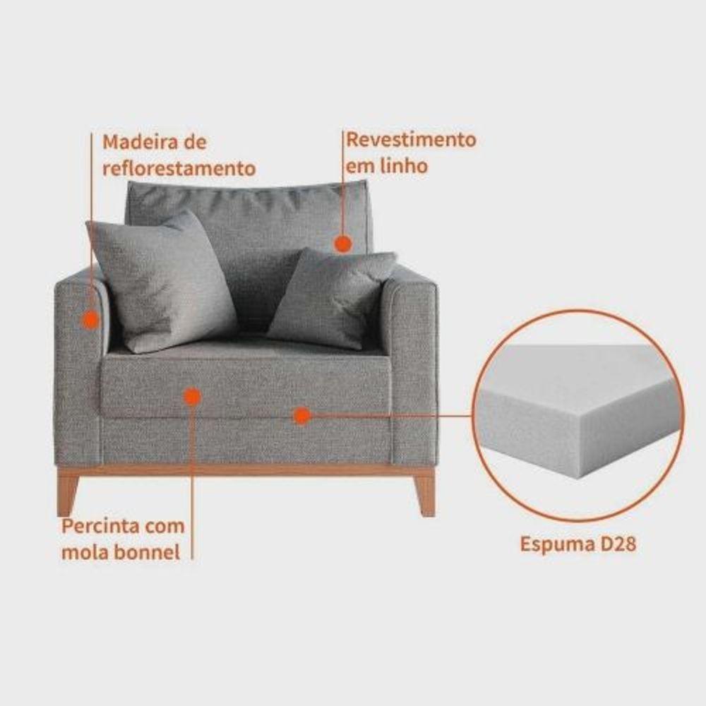 Poltrona Decorativa Beny Tecido Linho Base E Pés Em Madeira - 2