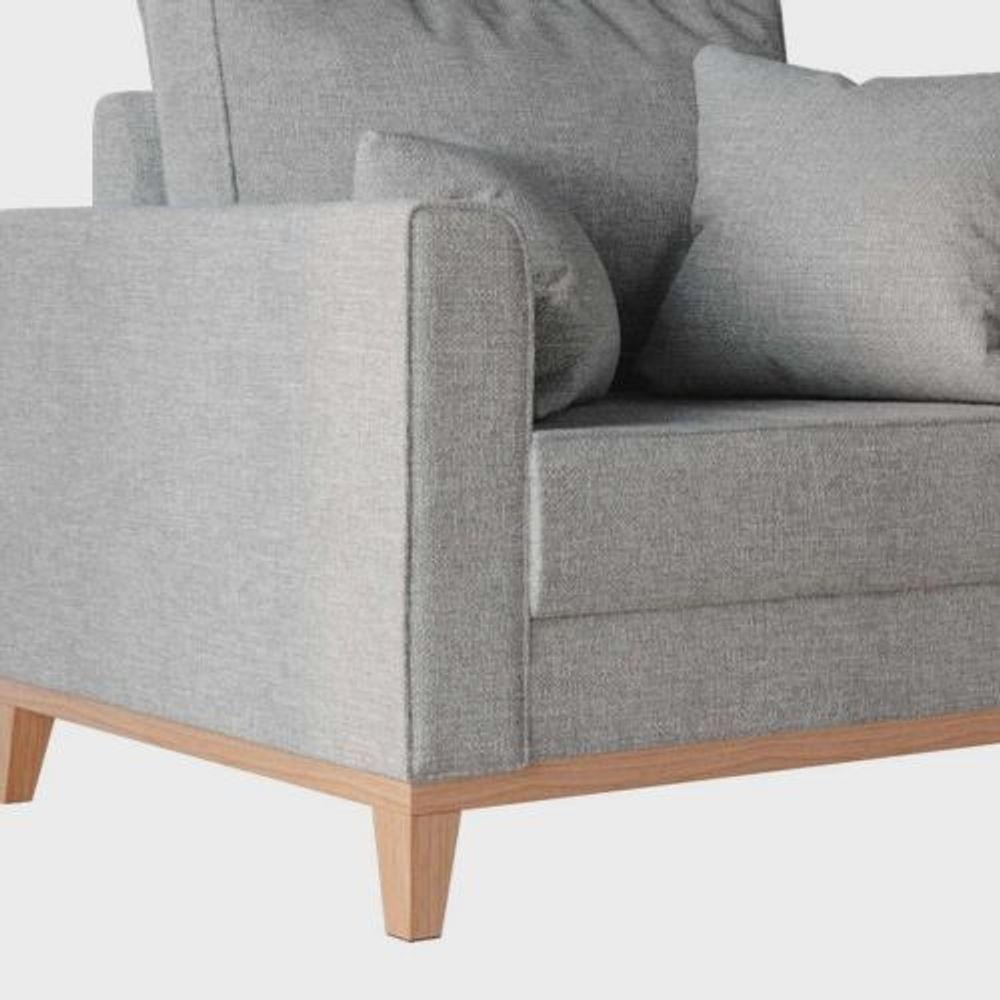 Poltrona Decorativa Beny Tecido Linho Base E Pés Em Madeira - 3