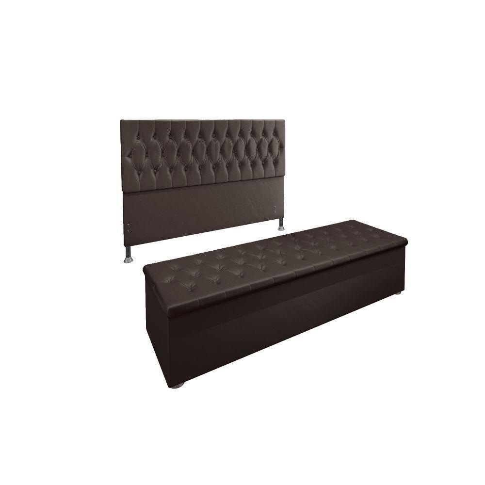 Kit Cabeceira Calçadeira Baú Queen 160cm Suede Marrom - 1