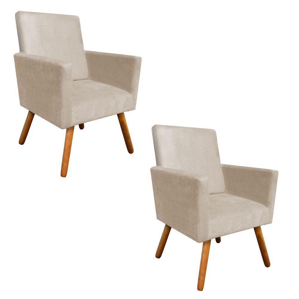 Kit 2 Poltronas Nina Sala De Estar Luxo Suede Nude - 1