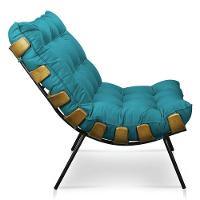 Kit Poltrona Costela Com Puff Para Sala Suede Azul Turquesa - 6