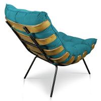 Kit Poltrona Costela Com Puff Para Sala Suede Azul Turquesa - 7