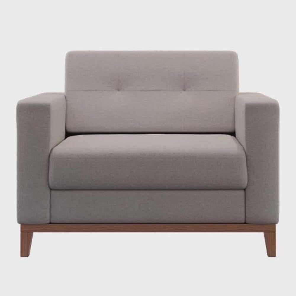 Poltrona Living Tecido Linho Base Madeira Para Sala - 1