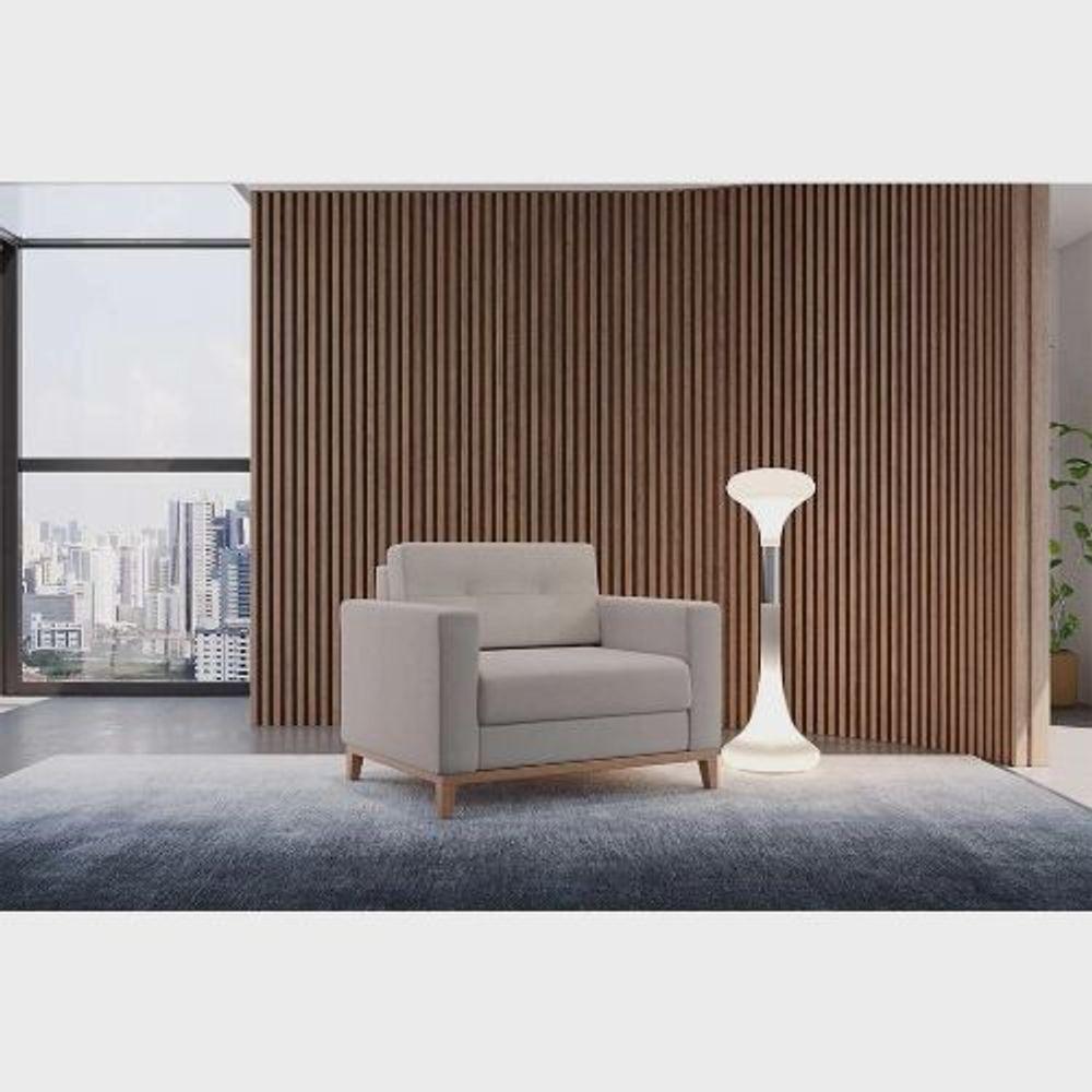 Poltrona Living Tecido Linho Base Madeira Para Sala - 3