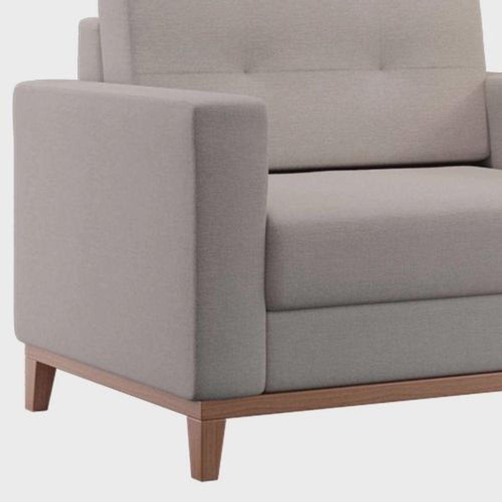 Poltrona Living Tecido Linho Base Madeira Para Sala - 4