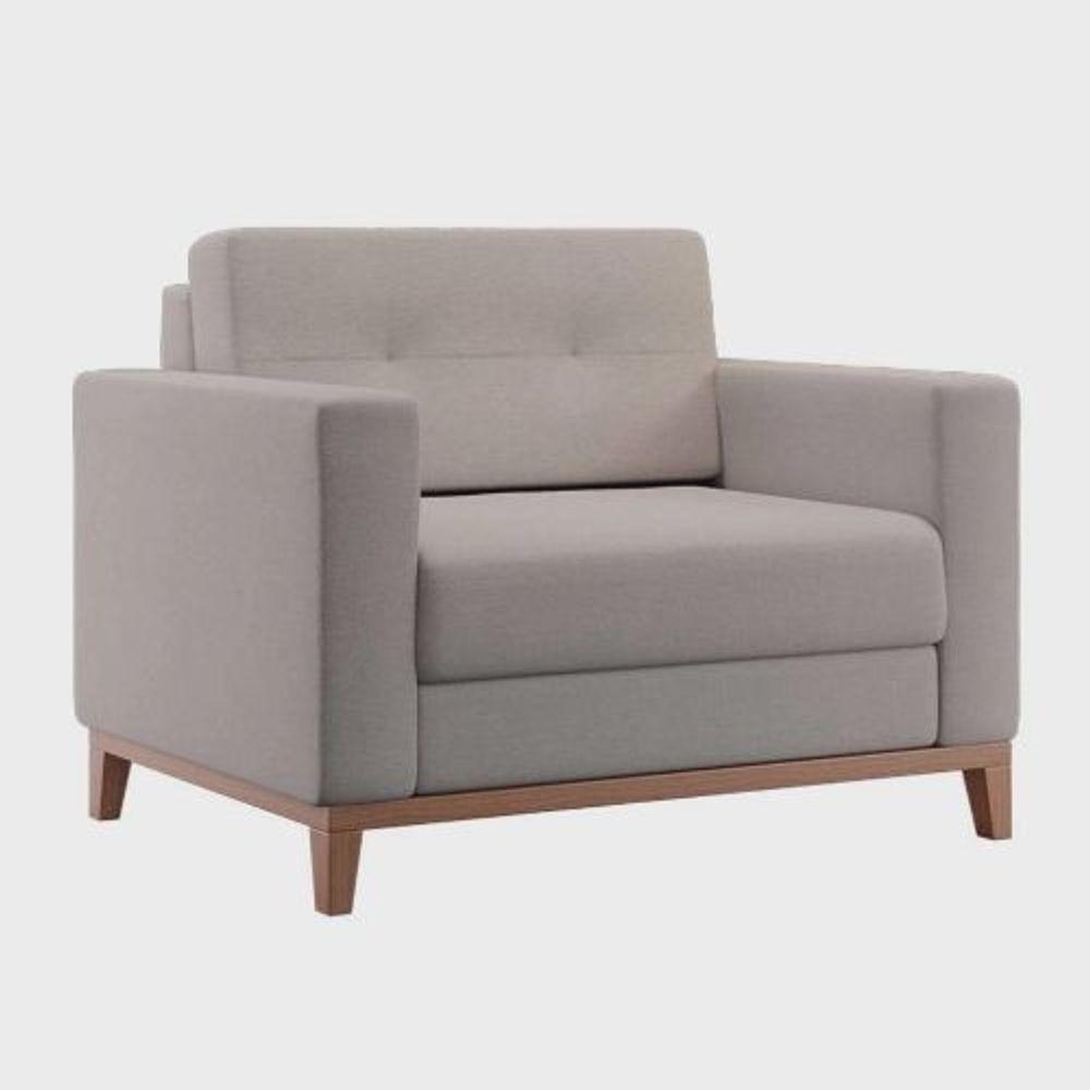 Poltrona Living Tecido Linho Base Madeira Para Sala - 5