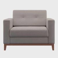 Poltrona Living Tecido Linho Base Madeira Para Sala - 1