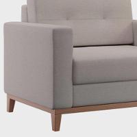 Poltrona Living Tecido Linho Base Madeira Para Sala