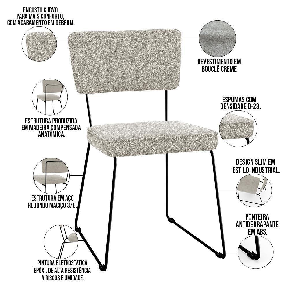 Cadeira Estofada Para Base Em Aço Allana L02 Bouclê Creme - 7