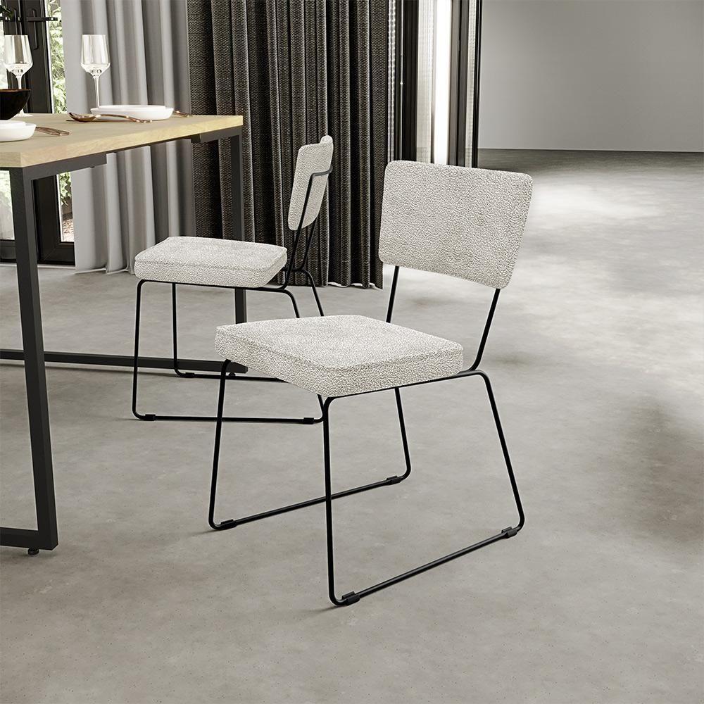 Cadeira Estofada Para Base Em Aço Allana L02 Bouclê Creme - 8