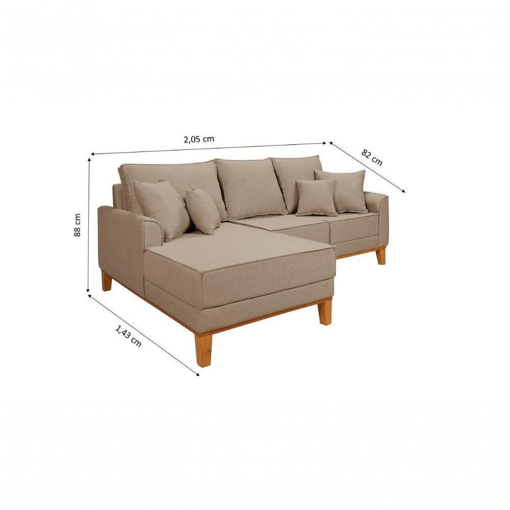 Sofá Living Beny Com Chaise Para Sala De Estar Confortável Império Bege 201 - 5