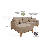 Sofá Living Beny Com Chaise Para Sala De Estar Confortável Império Bege 201 - 6