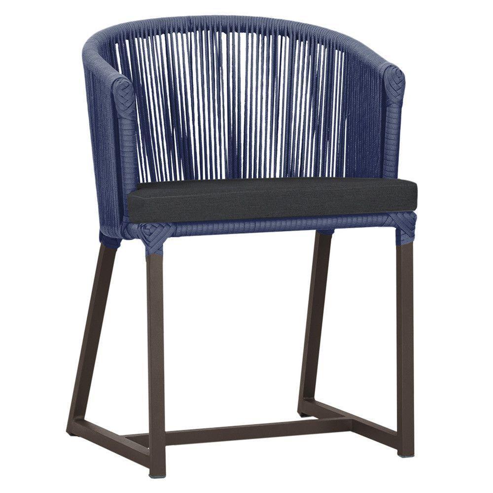 Cadeira De Jantar Noronha Alumínio Marrom E11 Trama Original Azul - 1