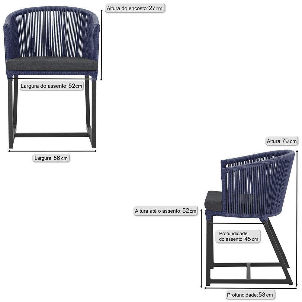 Cadeira De Jantar Noronha Alumínio Preta E11 Trama Original Azul - 6