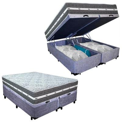 Cama Box Baú Casal Bipartido Suede + Colchão Anjos Black Graphite Molas Ensacadas 138x188x64cm cinza