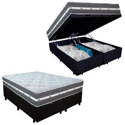 Cama Box Baú Casal Bipartido Suede + Colchão Anjos Black Graphite Molas Ensacadas 138x188x64cm preto