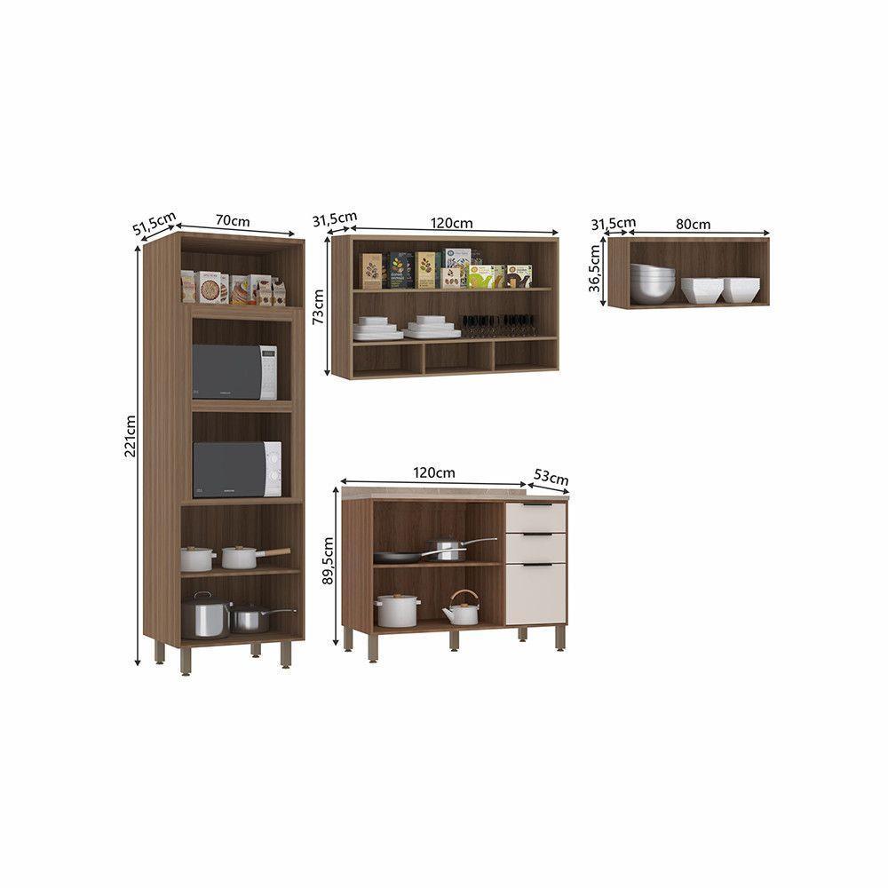 Coz Compacta 4 Peças Com Aéreos E Tampo Aspen Luciane Móveis Vanilla/beige - 4